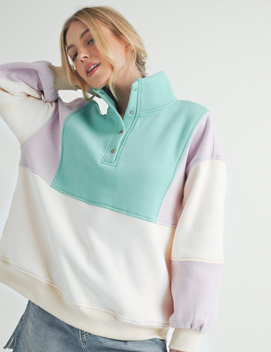 Women's Colorblock Snap Button Pullover