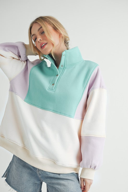 Women's Colorblock Snap Button Pullover