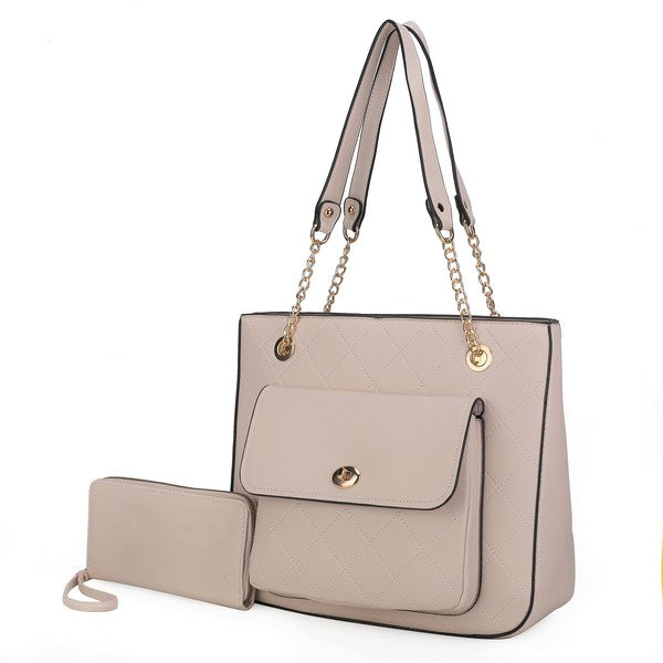 Women's Gold-tone Hardware Shoulder Bag and Wallet Set