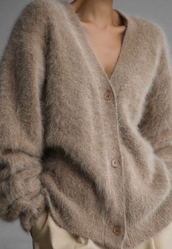 Women's Oversized Fuzzy Button Front Cardigan