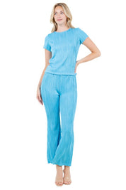 Women's Short Sleeve Elastic Waist Two-Piece Pants Set