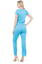 Women's Short Sleeve Elastic Waist Two-Piece Pants Set