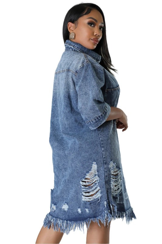 Women's Oversized Denim Button-Up Dress