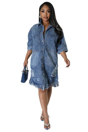 Women's Oversized Denim Button-Up Dress