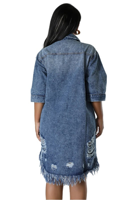 Women's Oversized Denim Button-Up Dress