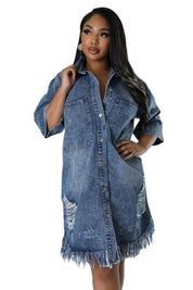 Women's Oversized Denim Button-Up Dress
