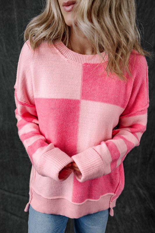 Women's Color Block Striped High Low Sweater