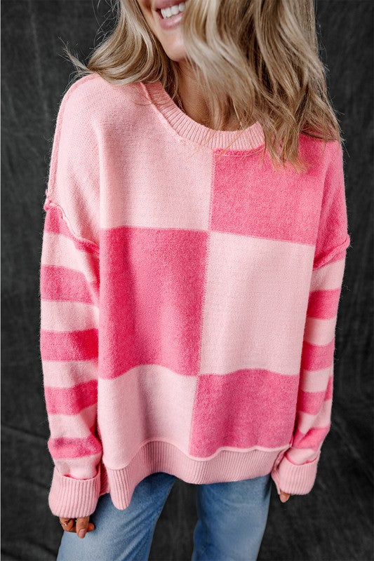 Women's Color Block Striped High Low Sweater