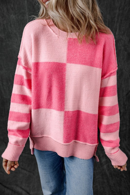 Women's Color Block Striped High Low Sweater