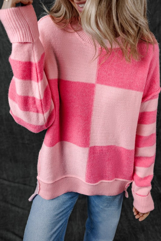 Women's Color Block Striped High Low Sweater