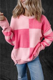 Women's Color Block Striped High Low Sweater