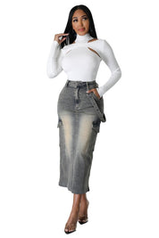 Women's Cargo Style Denim Maxi Skirt