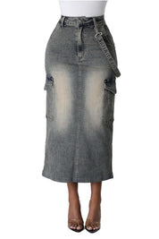 Women's Cargo Style Denim Maxi Skirt