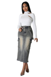 Women's Cargo Style Denim Maxi Skirt