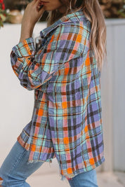 Women's Plaid Print Drop Sleeve Casual Shirt