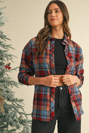 Women's Plaid Print Drop Sleeve Casual Shirt