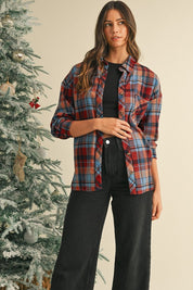 Women's Plaid Print Drop Sleeve Casual Shirt