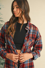 Women's Plaid Print Drop Sleeve Casual Shirt