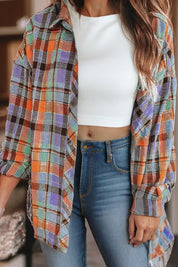 Women's Plaid Print Drop Sleeve Casual Shirt