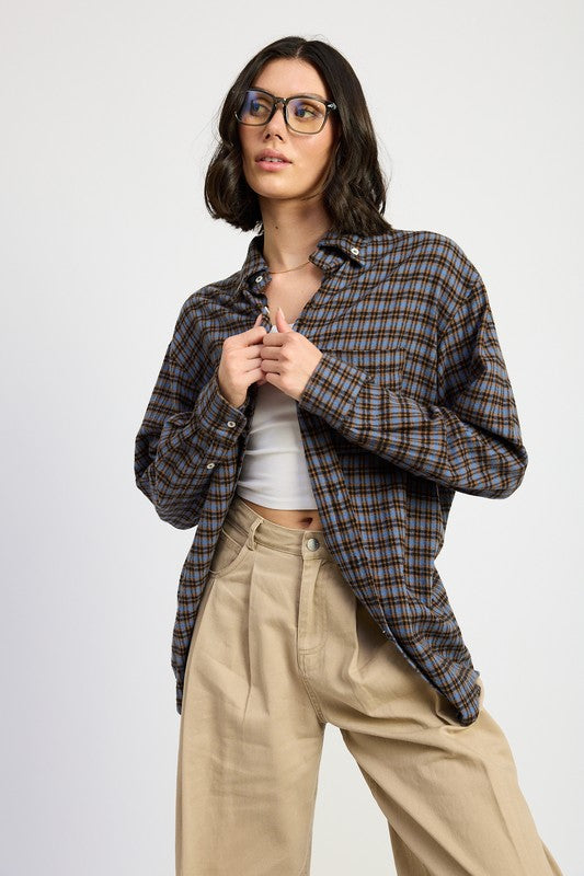 Women's Oversized Cotton Plaid Shirt