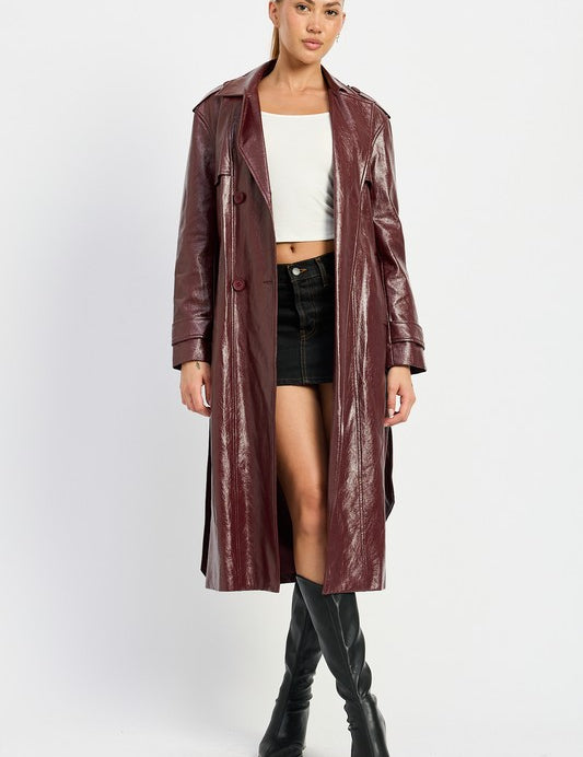 FAUX LEATHER TRENCH COAT