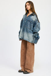 Women's Oversized Denim Jacket with Buttons