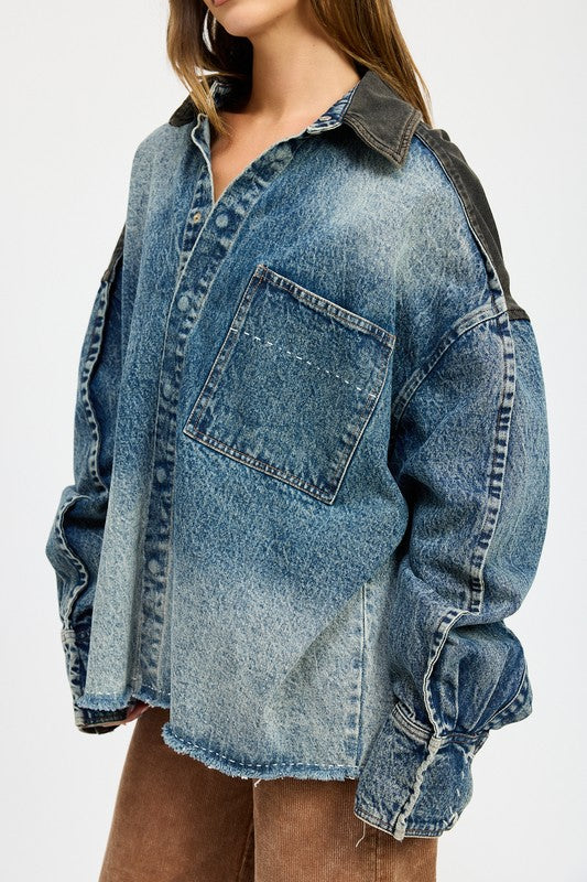 Women's Oversized Denim Jacket with Buttons