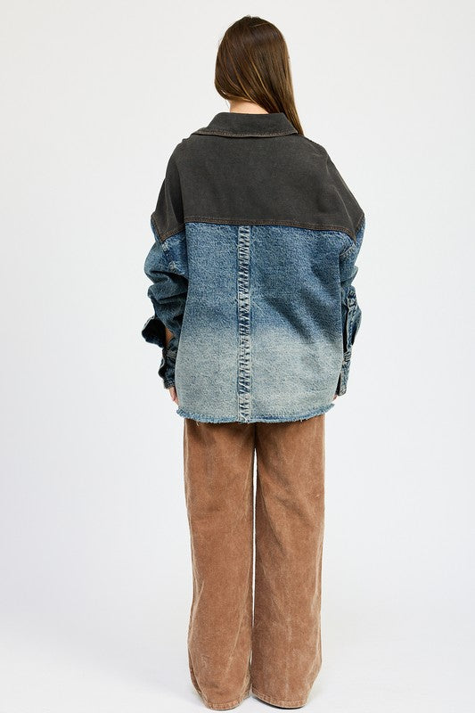 Women's Oversized Denim Jacket with Buttons