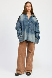 Women's Oversized Denim Jacket with Buttons