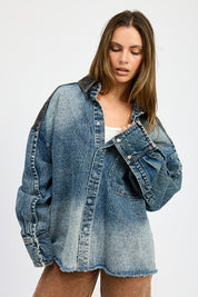 Women's Oversized Denim Jacket with Buttons