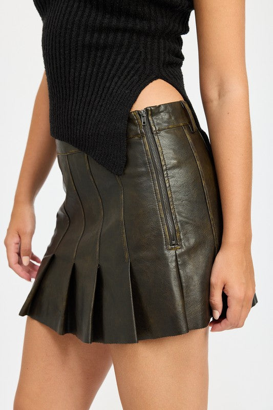 Women's Pleated Leather Skirt