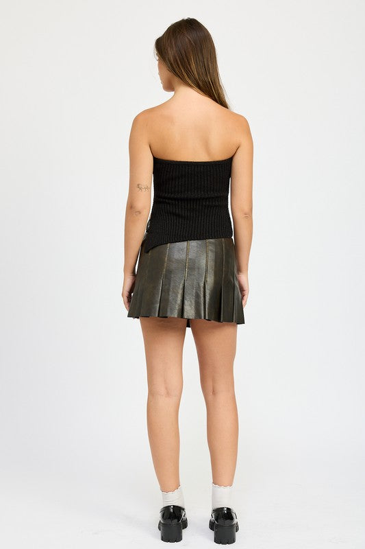 Women's Pleated Leather Skirt