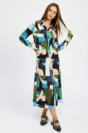 Women's Long Sleeve Ruched Shirt Dress