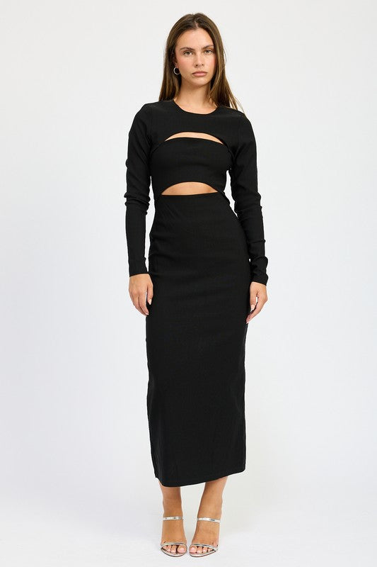 Women's Long Sleeve Cutout Midi Dress