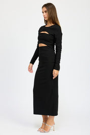 Women's Long Sleeve Cutout Midi Dress