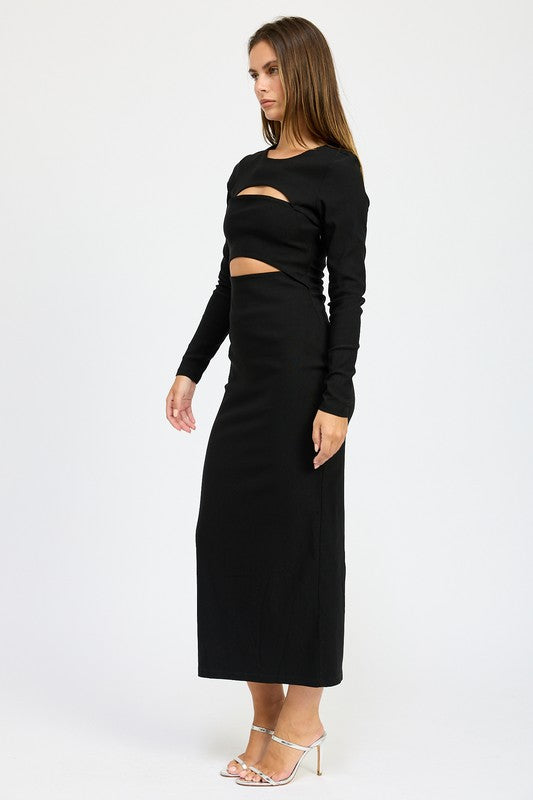 Women's Long Sleeve Cutout Midi Dress