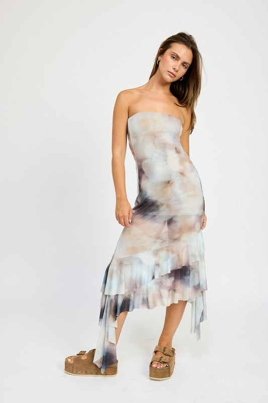 Women's Ruffled Asymmetrical Tube Dress