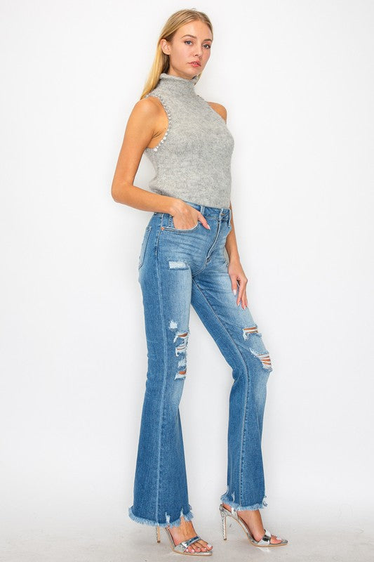 Women's Plus High Rise Distressed Flare Jeans