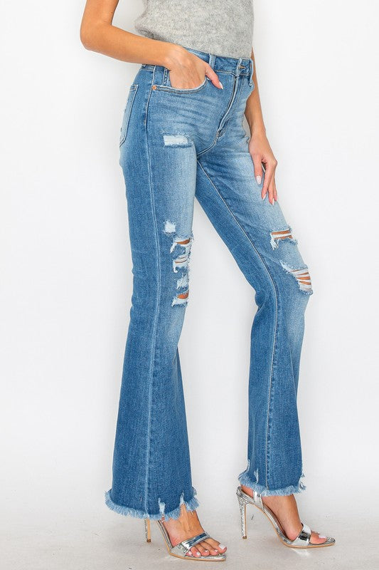 Women's Plus High Rise Distressed Flare Jeans