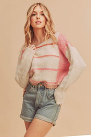 Women's Cropped Knit Stripe Pullover Sweater