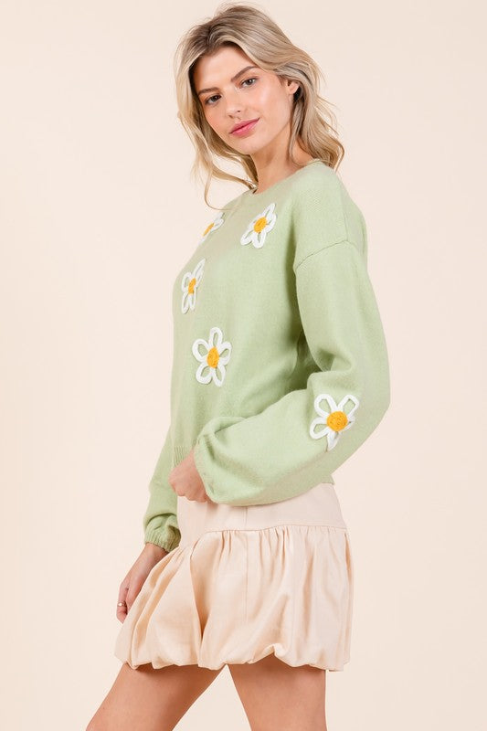 Women's Casual Floral Embroidered Knit Sweater