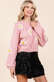 Women's Casual Floral Embroidered Knit Sweater