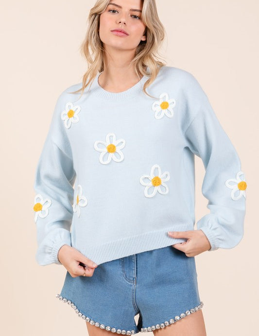 Women's Casual Floral Embroidered Knit Sweater