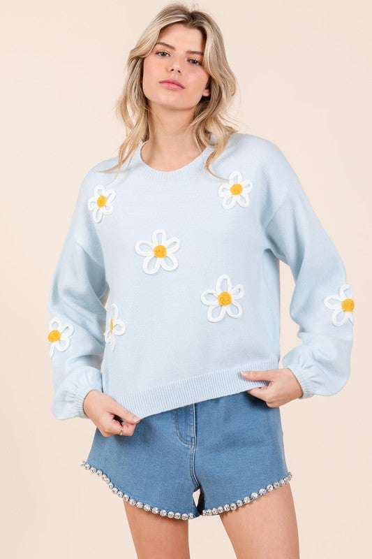 Women's Casual Floral Embroidered Knit Sweater