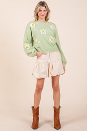 Women's Casual Floral Embroidered Knit Sweater