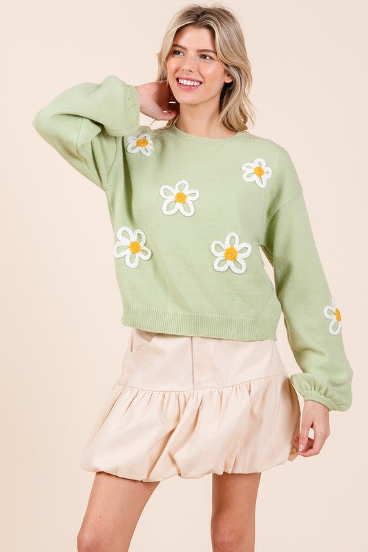 Women's Casual Floral Embroidered Knit Sweater