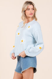 Women's Casual Floral Embroidered Knit Sweater