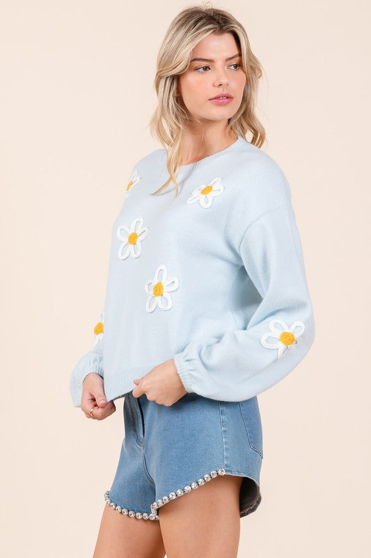 Women's Casual Floral Embroidered Knit Sweater