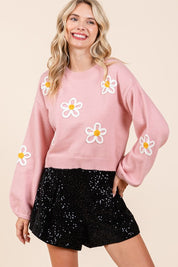 Women's Casual Floral Embroidered Knit Sweater