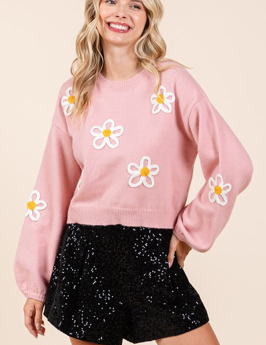 Women's Casual Floral Embroidered Knit Sweater